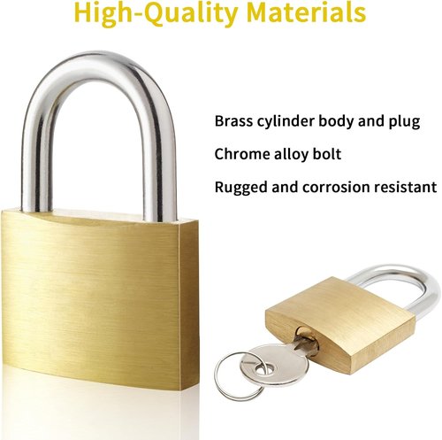 Lockwise 4-Piece Small Brass Keyed Padlock Set - 12 Matching Keys for Gym Lockers & Storage (Light-Duty)