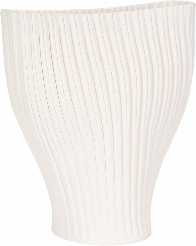 Ceramic Vase for Home Decor – Elegant Flower Vase for Living Room, Table Accent, or Bedroom Decor – 3D Printed Accent Piece for Office, Room, or House Styling – 14” Ivory
