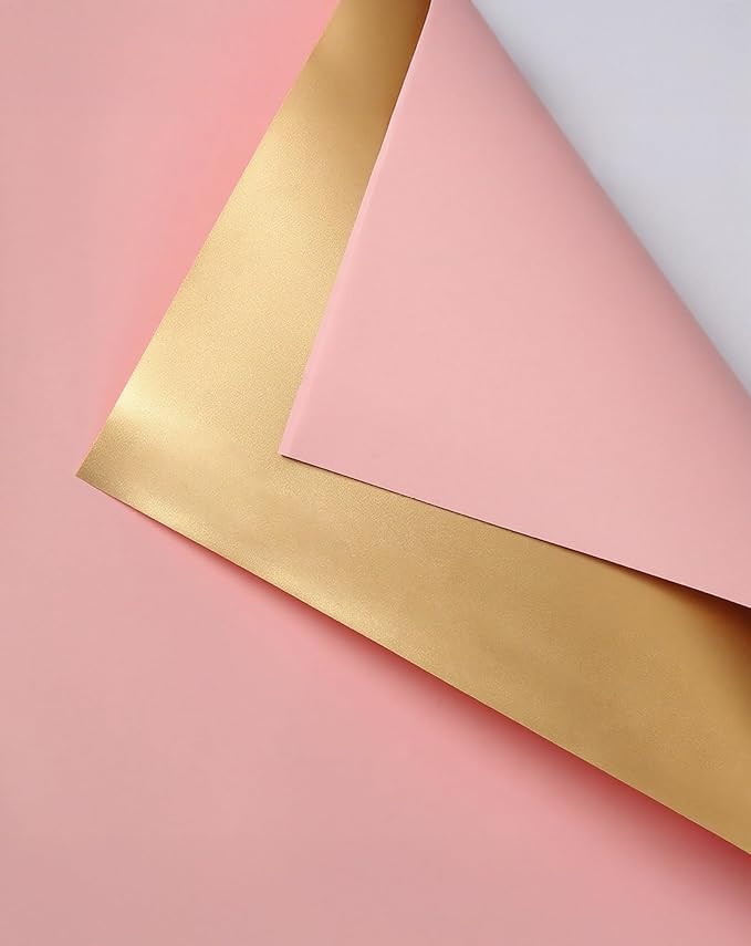 TINGSING 20 Pcs Double Sided Flower Wrapping Paper 22.4 inch Matte Waterproof Floral Bouquet Wrappings Papers for Floral Wrap Gift Packaging Florist Packing Supplies DIY Crafts,Gouache Gold