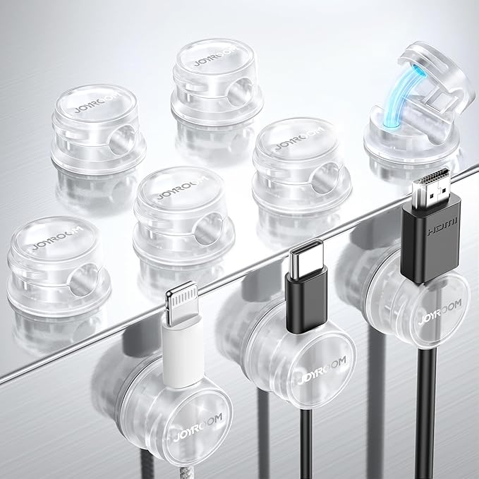 9 Pack Cable Management Cord Holder, JOYROOM Magnetic Cable Clips Adhesive Wire Hider, Cord Organizer for Desk Bedside Nightstand Table Desktop USB Wall Car Office Workspace Accessoriess, Clear