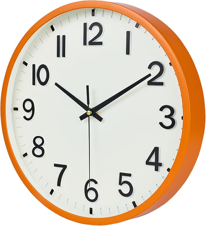 Wall Clock 10 Inch Silent Non-Ticking Modern Clocks Battery Operated Beige OrangeAnalog Wall Clock Classic for Office, Home, Bathroom, Kitchen, Bedroom, School, Living Room(Beige and Orange)