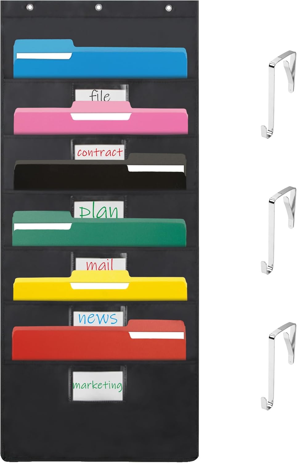 VZCPYTPM Wall File Organizer - Black 6-Pocket Hanging Design for Classroom, Office, Home