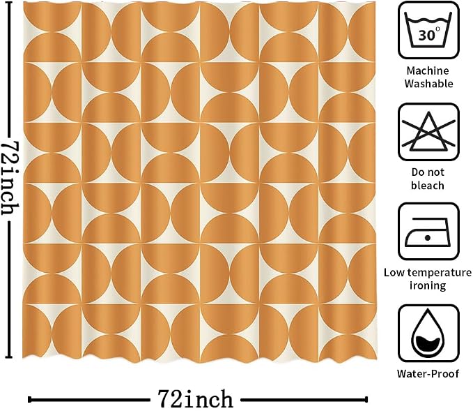 MEHOFOND Vintage Yellow Shower Curtain Modern Mid Century Abstract Geometric Bathroom Curtain Boho Retro Classic 1950S 60S Bathtub Decor Fabric Waterproof Bath Curtain with 12 Hook 72x72 Inch