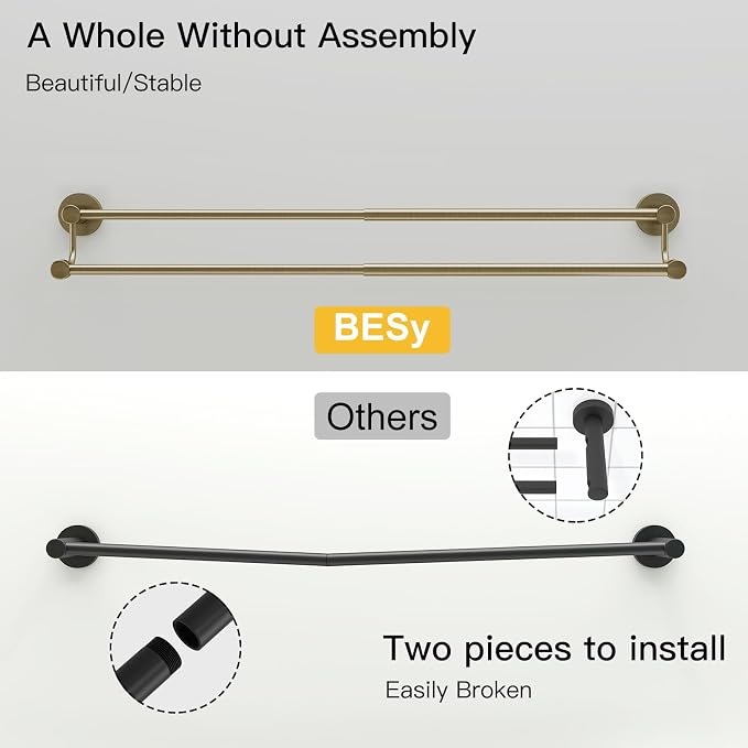 BESy Adjustable 16-26 Inches Double Bath Towel Bar for Bathroom SUS304 Stainless Steel Towel Holder, Hotel Style Wall Mount with Screws Hand Towel Bar Towel Rack Rod Hanger, Antique Brass