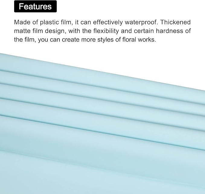 MECCANIXITY 10 Pcs Double Sided Color Flower Wrapping Paper Light Blue+Gold 22.8"x22.8" Waterproof for Florist Bouquet Supplies, DIY Crafts, Gift Box Packaging