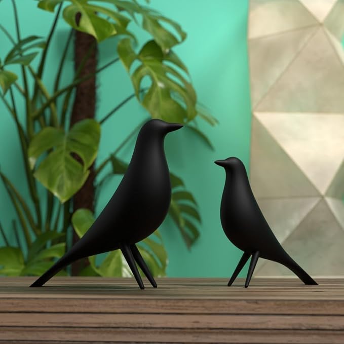 Mid Century Modern Retro Style Bird Family Decor Vintage Look Figurines 1960s 50s MCM Midmod Set of 2 Office Decoration Home Living room Gift (Black)