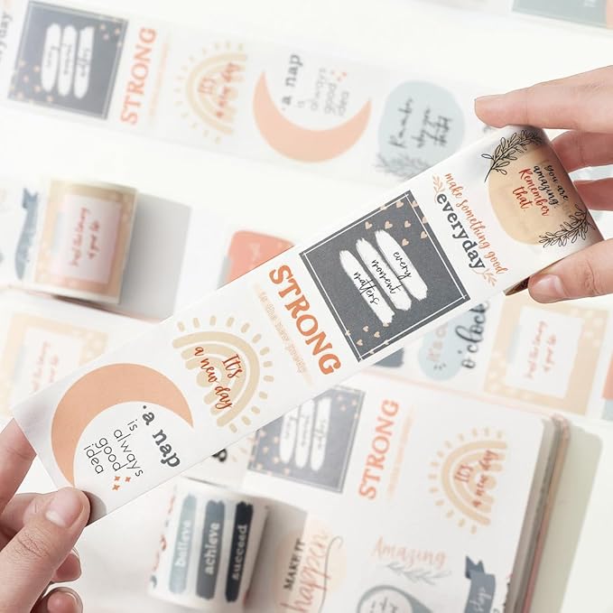 WT Motivational Washi Tape Sticker Set, 3 Rolls, Original Designs, Inspirational Frame Word Stickers, Vintage Decorative Tape, DIY Crafts, Bujo Planner Supplies, Journals Gifts, Adhesive Paper Tape