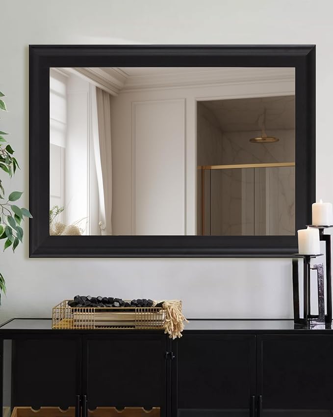 CULER Black Wood Wall Mirror for Bathroom,Rectangle Large 30 x 40 inch Hanging Vanity Black Mirrors with Wooden Frame for Living Room,Bedroom,Entryway
