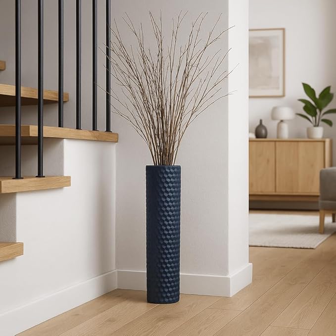 Leewadee Black Tall Floor Vase, Set of 2 Decorative 24/19″ Large Black Vases from Metal for Home Decor Living Room, Style with Pampas Grass for Modern, Vintage, Rustic or Farmhouse Room Decor