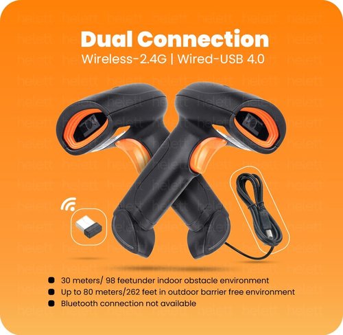 Helett® HT20 Wireless 2D & 1D Barcode Scanner - Rechargeable with Induction Scanning & Built-in Light | Black ABS