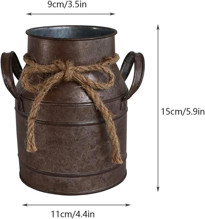 Primitive Distressed Iron Vase Bucket,Shabby Chic Classy Designed Metal Vase,Vintage Rustic Antique Decorative Flower Vase for Birthday Gift,Home Decor,Wedding,Party(5.5" L x 3.5" W x 5.9" H)