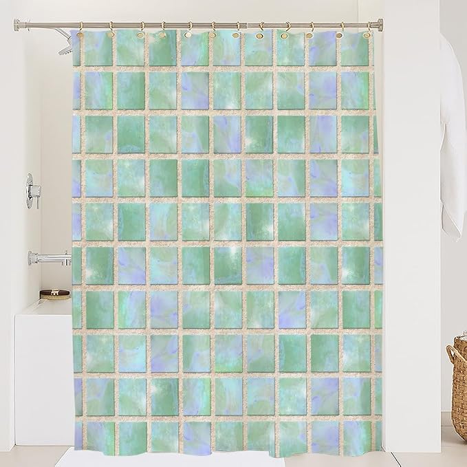 Watercolor Green Marble Shower Curtain Abstract Modern for Bathroom,Geometric Shower Curtains Washable, 72 x 72 Inch