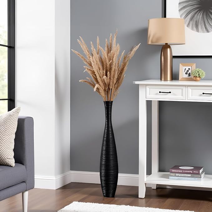 Tall Floor Vase, Large Vases for Rustic Home Decor Modern Farmhouse, Sturdy, Luxury, Textured, Vessel for Decorative Branches Dried Flowers, 27.5 inches Floor Vase for Decor, Black