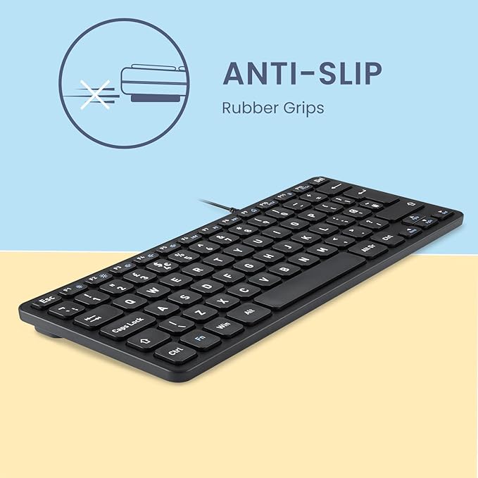 Perixx PERIBOARD-432 Wired Mini USB Keyboard - X Type Scissor Keys - Big Print Keys - US English, Black