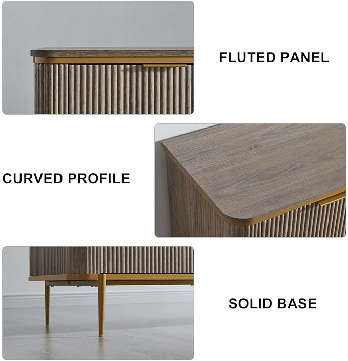 T4TREAM Fluted 9 Drawers Dresser, Modern Wooden Top Chest of Drawers with Curved Profile Design, Dresser TV Stand Drawer Organizers for Bedroom, Living Room, Hallway(Alder Grey)