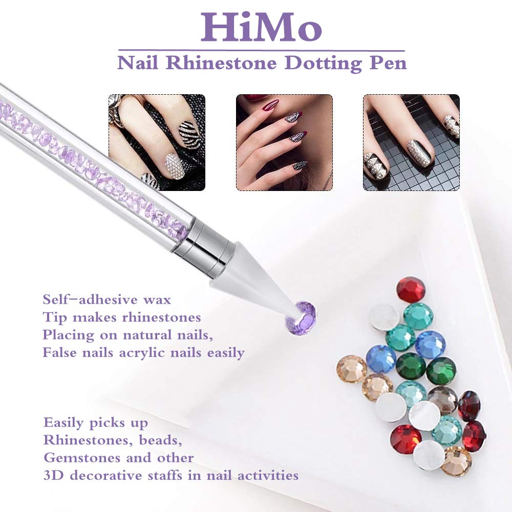 Skiennix Nail Rhinestone Picker Tool - Dual-Ended Design with Extra Wax Heads | Pink Acrylic Handle