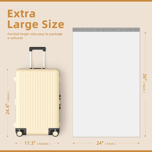 Fuxury Poly Mailers - 250 Pcs Waterproof Mailing Envelopes for Clothing | Strong Adhesive, 24x36" (White)