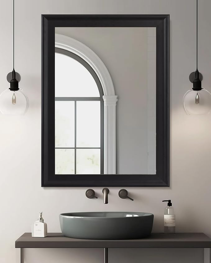 CULER Black Wood Wall Mirror for Bathroom,Rectangle Large 30 x 40 inch Hanging Vanity Black Mirrors with Wooden Frame for Living Room,Bedroom,Entryway