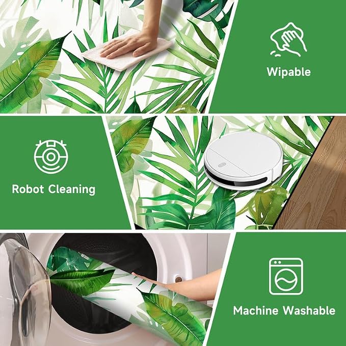 4'x6' Tropical Palm Leaf Rug Monstera Banana Leaves Floor Mat for Bedroom Living Room Nursery Playroom Classroom Home Decor Washable Low Pile Green Botanical Area Rug