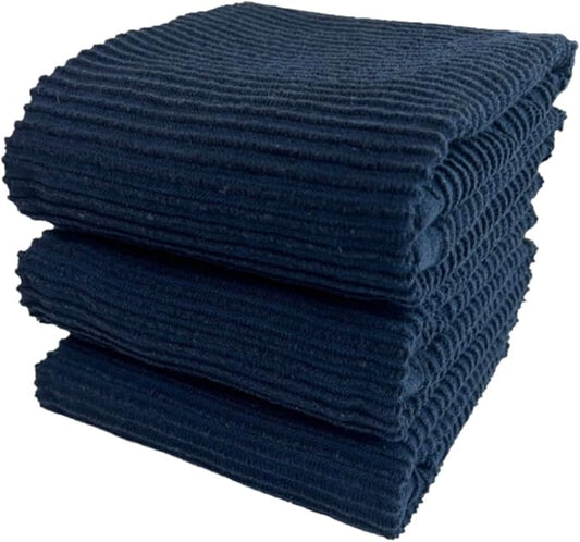 Serafina Home Oversized Solid Color Dark Navy Blue Kitchen Dish Towels: 100% Cotton Cloth Soft Cleaning Drying Absorbent Ribbed Terry Loop, Set of 3 Multipurpose for Everyday Use (Navy Blue)