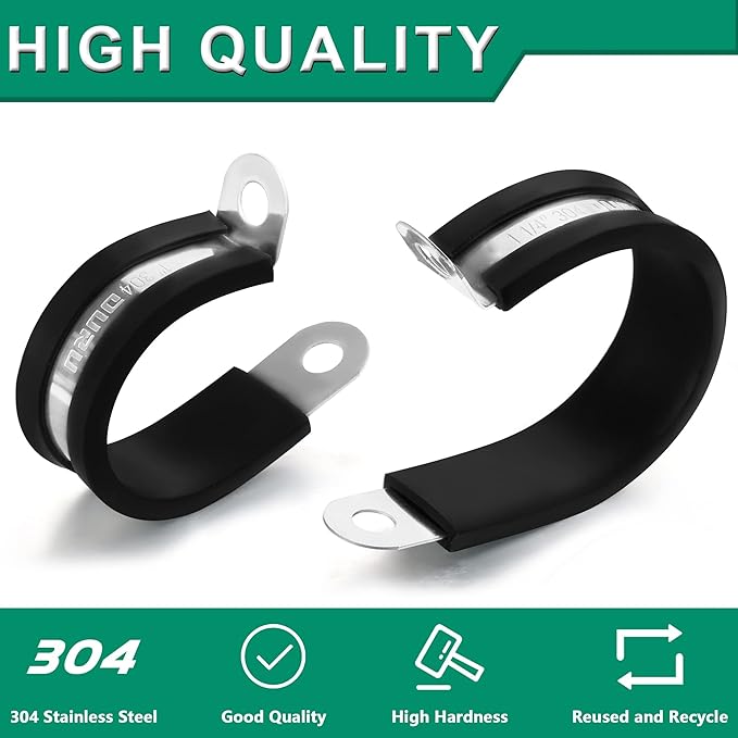 OURU 15PCS 5/8 Inch Cable Clamps with 35PCS Screws Assortment Kit 304 Stainless Steel Rubber Cushioned Insulated Cable Clamp, Automotive Wire Pipe Clamps(16mm)