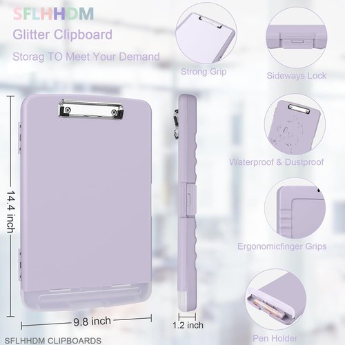 SFLHHDM Clipboard - A4 Storage Clipboard with Pen Holder & Low Profile Clip | Dusty Purple