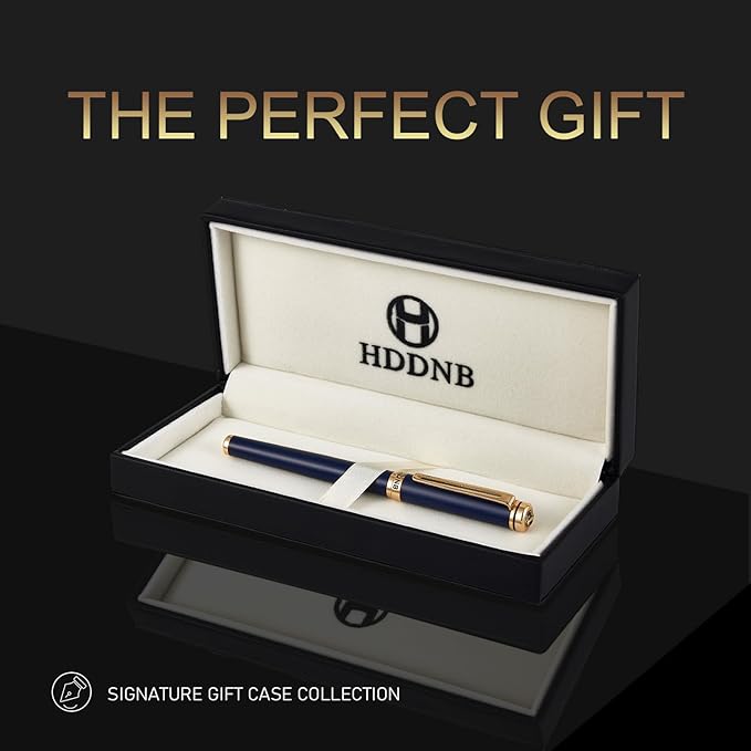 HDDNB Blue Luxury Fountain Pen Set for Men and Women with Gift Box, 24K Gold Finish and Gilded Nib(Extra Fine) with 5 Black Ink Cartridges and Converter