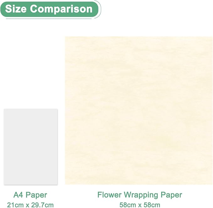 M METERXITY 60-Sheet Korean Cotton Wrapping Flower Paper, Waterproof Floral Wrapping Cotton Paper for Bouquets/Gift Packaging [White,Beige,Khaki]