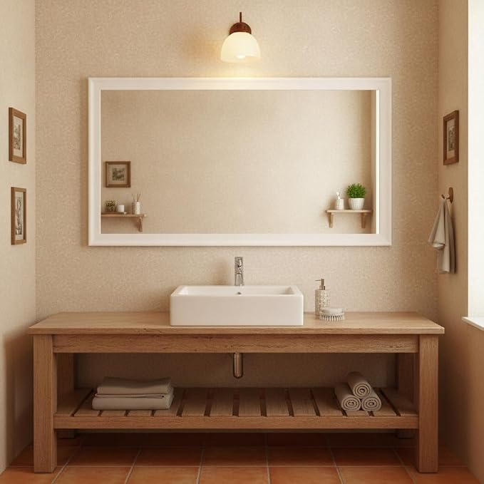 CULER White Wall Mirror for Bathroom,Rectangle 55 x 30 inch Hanging Vanity Dressing Mirrors for Living Room,Bedroom,Entryway