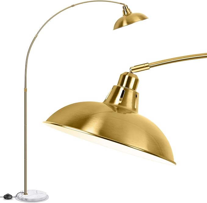 FILIYANO Gold Brass Arc Floor Lamp for Living Room - Mid Century Modern Standing Lamp, Overhanging Floor Lamps, Arch Stand Up Lamp & Floor Light with White Marble Base, Ideal for Bedroom Study Room