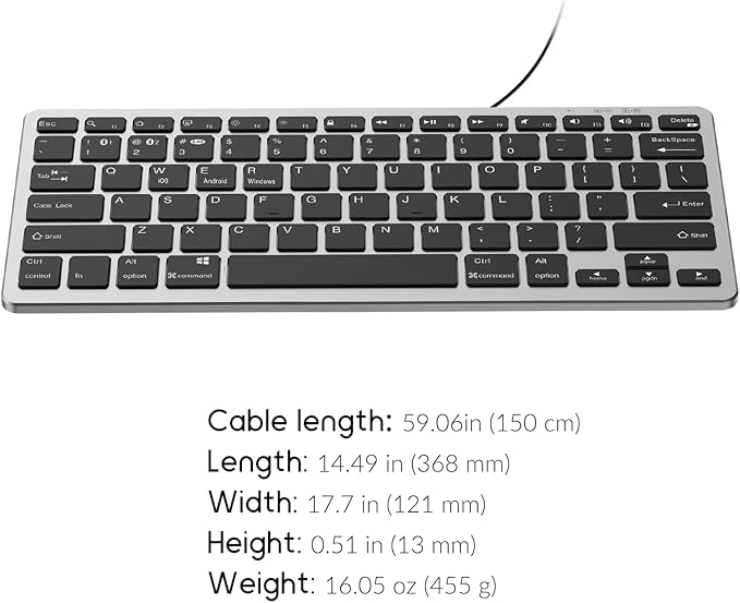 JKSML Wireless Keyboard with 78 Keys, Bluetooth and 2.4 GHz Wireless, Low Profile, Fluid Quiet Typing, 12 Programmable Keys, USB C Rechargeable, for Phone, Tablet, PC, Laptop, Smart TV - Black