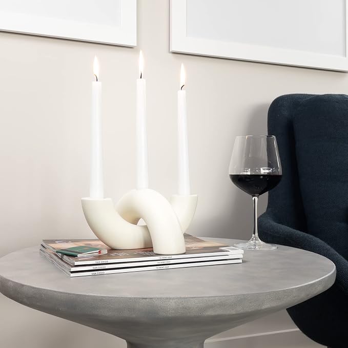Taper Candle Holders Set - Modern Candle Stick Holders - Ceramic Table Decor, Centerpiece, & Decorative Candle Holders for Candlesticks - Candelabra for Candle Sticks Holder Decor (Ivory White)