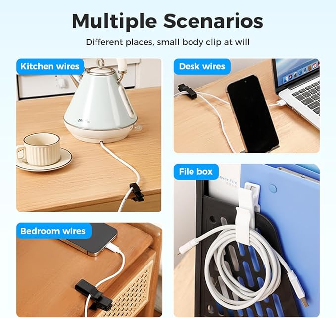 Movable Cord Holder for Nightstand, 2026 New Upgrade Cord Organizer Holder, Cable Organizers USB Cable Holder Wire Organizer Cord Clips, Cable Hider for Home, Office,Cubicle Accessories (3, Black)