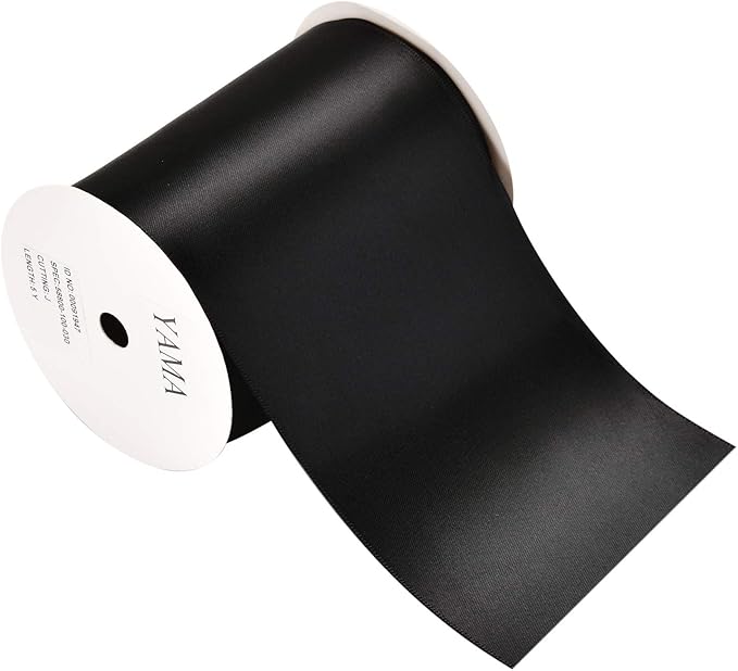 YAMA Double Face Satin Ribbon Roll - 4 inch Wide Solid Color Craft Ribbon, Great for Chair Sash,Making Bow, Sewing and Wedding Bouquet- 5 Yard/Spool, Black