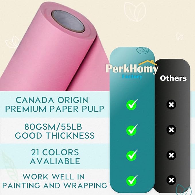 PerkHomy Light Pink Kraft Paper Roll 48" x 3,600" (300') for Gift Wrapping Bouquet Flower Art Painting Craft Writing Packaging Shipping 80GSM 55LB (Light Pink, 48" x 300')