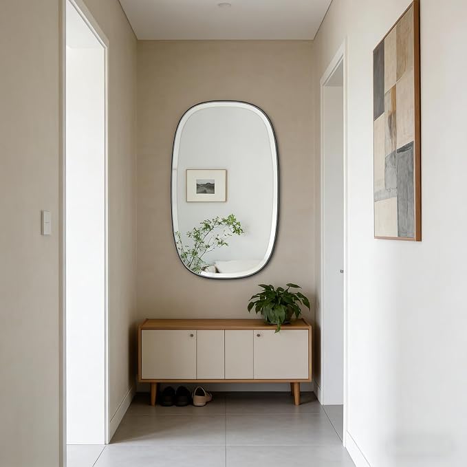 POZINO Rectangle Beveled Mirror, 24"x40" Modern Vanity Mirror with Stainless Steel Frame, Modern Oblong Wall Mirrors for Living Room Bathroom Bedroom Entryway, Hangs Vertically or Horizontally ﻿