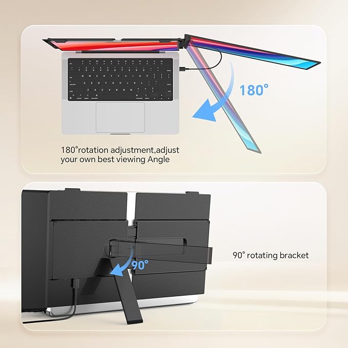 POTTMACEE 14.2" Laptop Screen Extender, 0.17" Ultra-Thin FHD 1080P IPS Portable Monitor for Laptop, Dual Screen Travel Monitor Extender, Plug-Play for Windows/Mac/Chrome, Fit 13”-17.3” Laptops