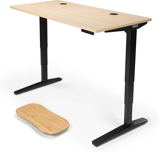 UPLIFTDESK V2 2-Leg Maple Laminate Wood Standing Desk – Adjustable Height, Advanced 1-Touch Memory Keypad, Under Desk Cable Management, Wire Grommets & Rocker Board (Black C-Frame, 60 x 30 inch)