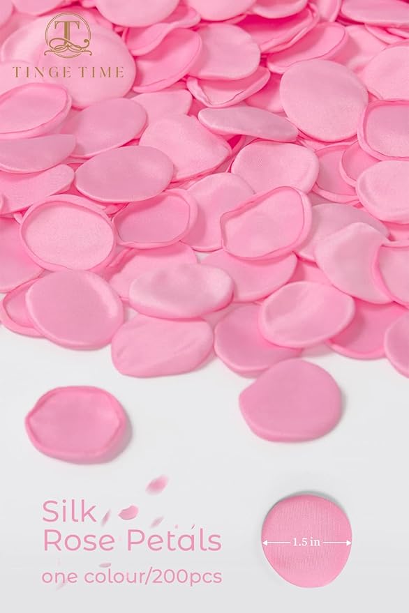 TINGE TIME 200pcs Rose Petals and Fake Roses Artificial Flowers for Wedding Decor, Bridal Shower, Party Decoration - Silk Flower Petals Bulk Pack (Pink)