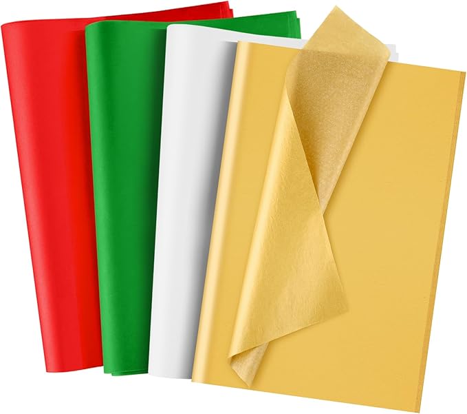 NEBURORA 100 Sheets Christmas Tissue Paper Red Green White Golden Gift Wrapping Tissue Paper for Holiday Gift Crafts Bags and Party Decorations