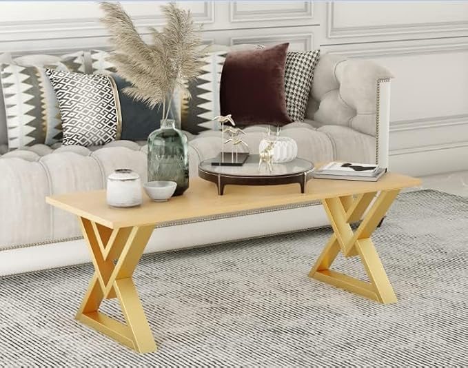 Heavy Duty Coffee Table Legs 16 Inch Set of 2, Industrial Metal Bench Legs 600 LBS Load Capacity, for DIY Bench, End Table, Side Table, Rust-Proof & Adjustable Feet Nano Gold
