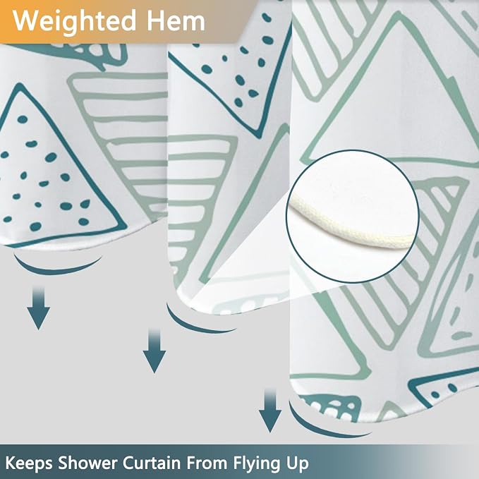 Mint Green Shower Curtain for Bathroom, Waterproof Machine Washable Ployester Fabric Shower Curtain Set with 12 Hooks, Triangle Modern Art Abstract Geometric Decorative Bath Curtains, 72x72 Inches