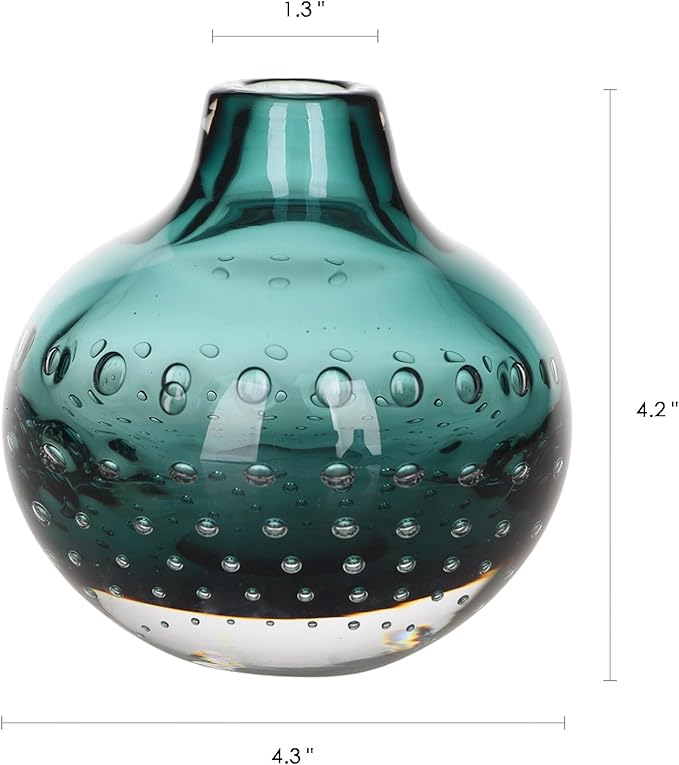 CONVIVA Bud Vase Green Glass Vase Flower Art Diffuser for Reed Idea Modern Handcrafted Small Tabletop Fall Decor Arrangement 4.2" H