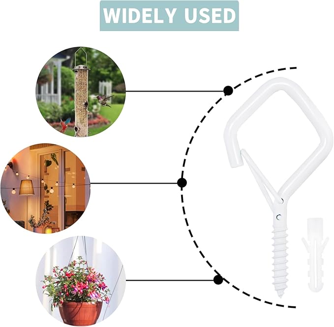 Sexoeie 35PCS Eye Screw Hooks for Hanging Heavy Duty with Safety Buckle.Metal Ceiling Hooks for Hanging Plants,Cup,Wind Chime,Bird Feeders,String Lights at Indoor&Outdoor,2.36 Inches White