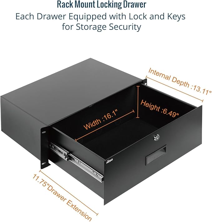 Tecmojo 4U Rack Drawer,Rack Mount Drawer for 19in Network Equipment/Server/AV Rack or Cabinet Enclosure,Sliding and Lockable Server Rack Drawer - Load-Bearing 44lb (20kg),with Cable Management Holes