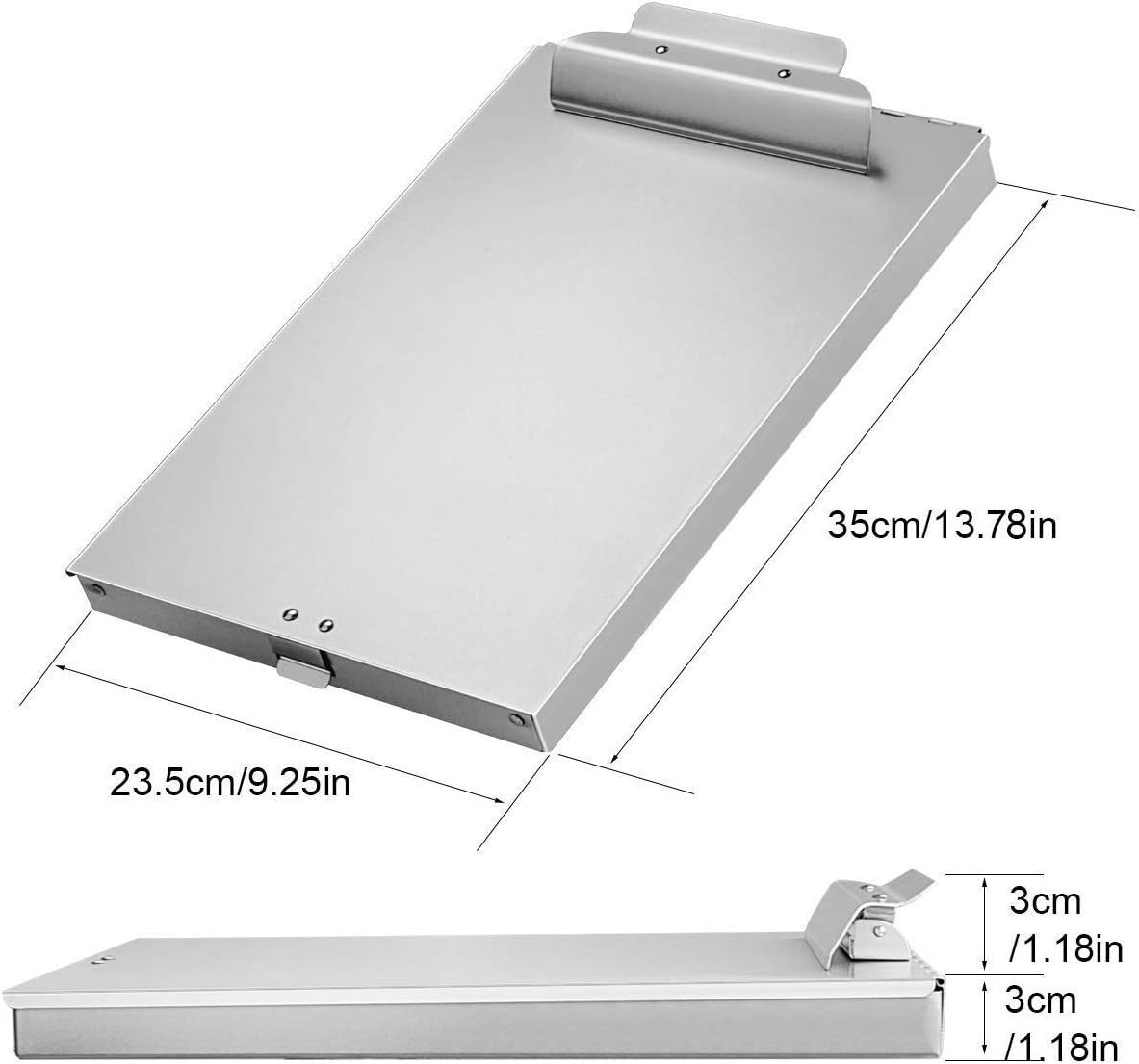 ZCZN Recycled Aluminum Clipboard - Durable Storage Box for School, Office, or Medical Use | 9.25 x 13.78 Inches, Silver