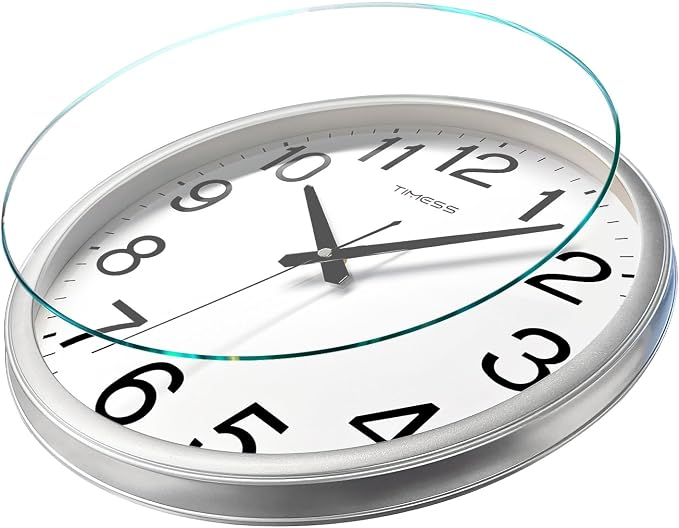 TIMESS Wall Clock, 16 Inch Large Dial Non-Ticking Silent Battery Operated Quality Analog, Ultra-Quiet Movement Quartz, Timeless Stylish Clock, Ideal Modern Home, Office Décor (Sliver)