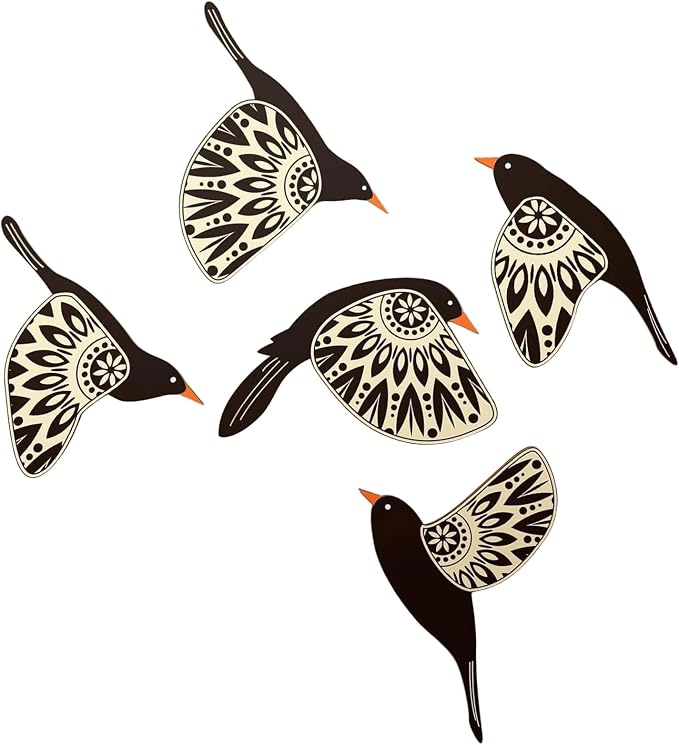 5 Piece Wooden Bird Wall Hanging Ornaments Set Farmhouses Scandinavian Home Decors For Bird Lover Handmade Wall Art Wood Nursery Wall Decorations