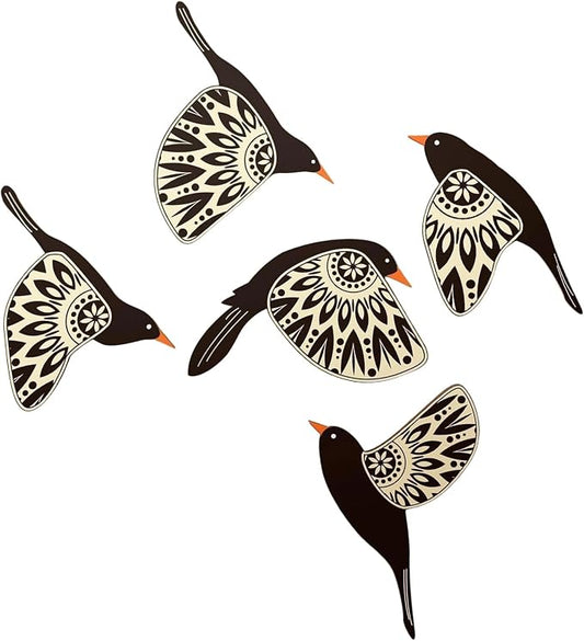 jiingekk Scandinavian Farmhouses Wooden Bird Wall Decorations 5Pcs Handcrafted Set For Home Decors Bird Enthusiast Giving