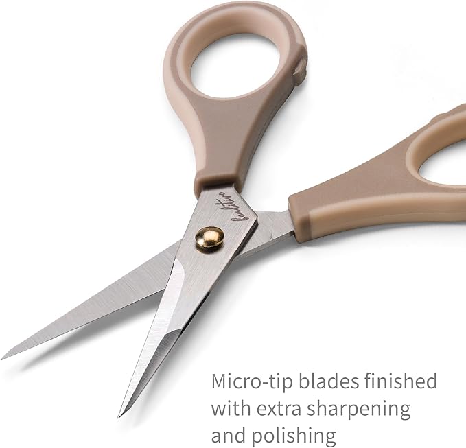 Beaditive Precision Craft Scissors - Ultra Sharp Stainless Steel Blades & Non-Slip TPR Handles - Adult & Kid Scrapbooking Scissors With Safety Cap For Home, Office, School (Milk Tea)